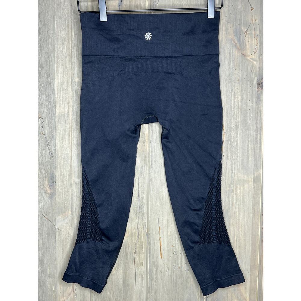 Athleta black cropped workout leggings cut out on sides, Medium